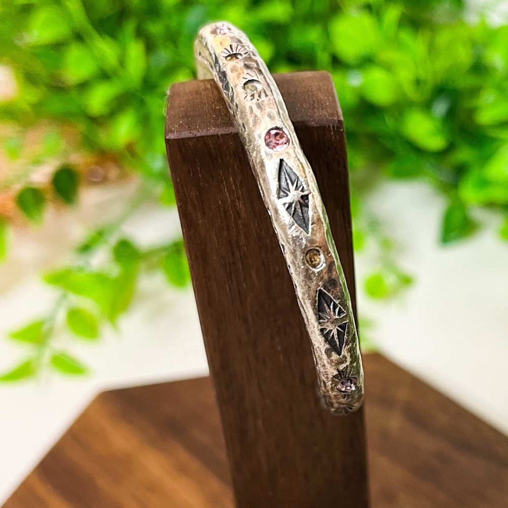 Patricia Locke Rare Solid Silver Cuff Pink Citrine Swarovski Crystal Braclet - Picture 3 of 13